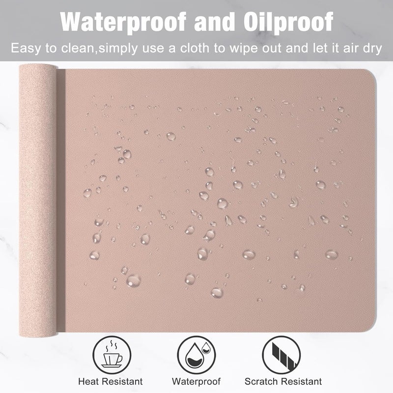 Hsurbtra Desk Pad, 35.5" x 17" PU Leather Desk Mat, XXL Extended Mouse Pad, Waterproof Desktop Blotter Protector, Non-Slip Ultra Thin Large Laptop Keyboard Writing Mat for Office Home, Beige Apricot - Image 5
