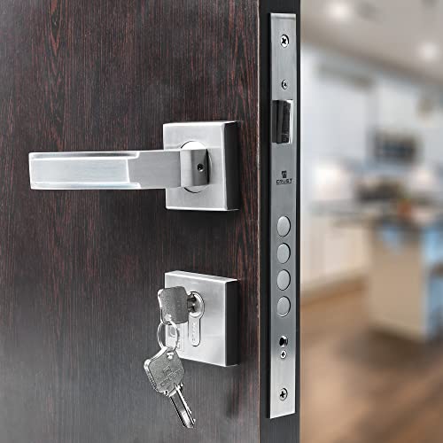 Crust Bolt Premium Rose Mortise Door Lock Handle Set/Mortise Lock with Brass Lock Body and 60 mm Brass Cylinder Set with 3 Brass Computer Keys (Both Side Key) - Image 1