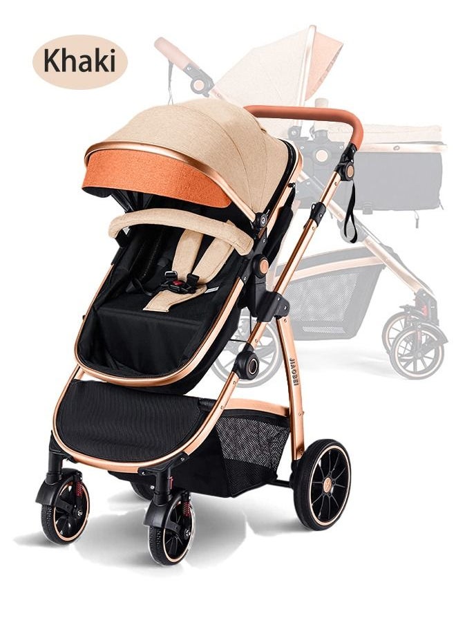Generic - 5 in 1 Baby Stroller Travel System Baby Stroller and Car Seat Combo Includes Quick Folding Aluminium Baby Stroller and Infant Car Seat High View Modular Stroller with Base Khaki - Image 1