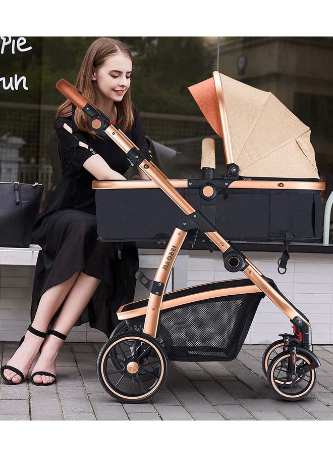 Generic - 5 in 1 Baby Stroller Travel System Baby Stroller and Car Seat Combo Includes Quick Folding Aluminium Baby Stroller and Infant Car Seat High View Modular Stroller with Base Khaki - Image 1