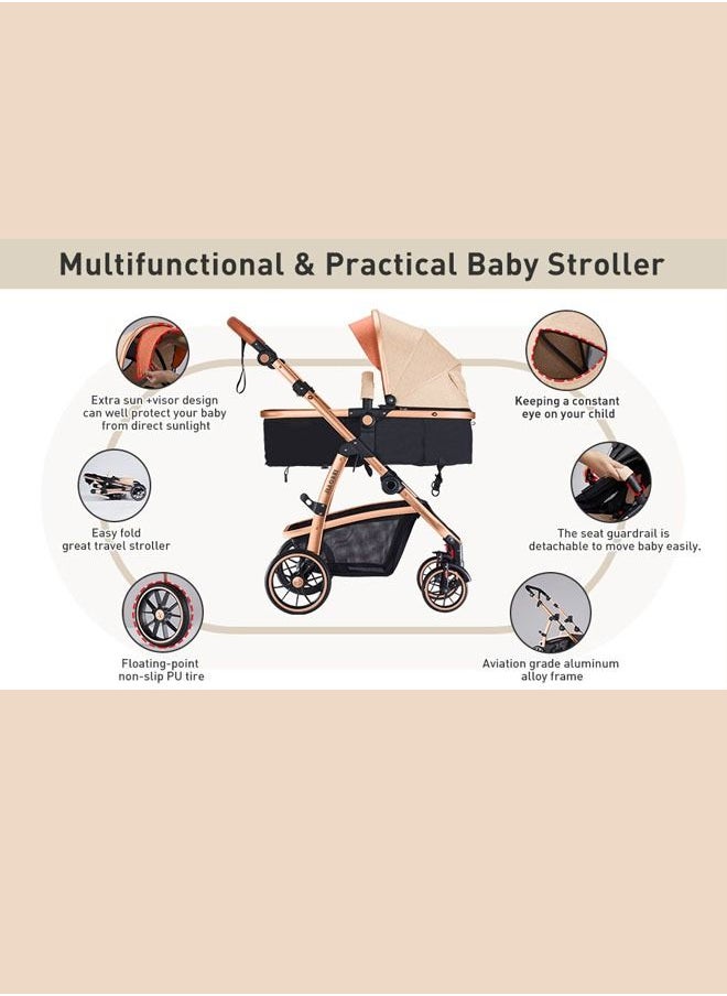 Generic - 5 in 1 Baby Stroller Travel System Baby Stroller and Car Seat Combo Includes Quick Folding Aluminium Baby Stroller and Infant Car Seat High View Modular Stroller with Base Khaki - Image 1