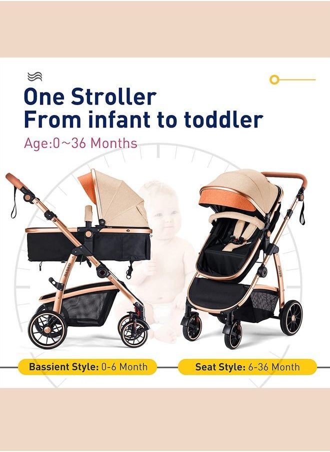 Generic - 5 in 1 Baby Stroller Travel System Baby Stroller and Car Seat Combo Includes Quick Folding Aluminium Baby Stroller and Infant Car Seat High View Modular Stroller with Base Khaki - Image 1