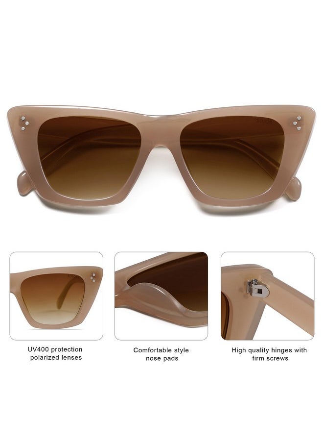 Sojos Retro Trendy Cat Eye Polarized Sunglasses For Women Cute Stylish Uv400 Sunnies Sj2199 Milky Brown Brown  - Image 4