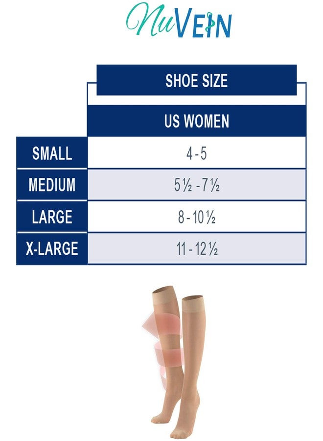 NuVein Sheer Compression Stockings for Women, 8-15 mmHg Support, Light Denier, Knee High, Closed Toe, Beige, 2X-Large - Image 2