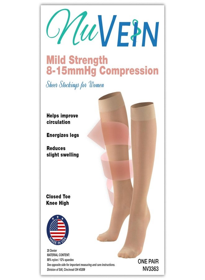 NuVein Sheer Compression Stockings for Women, 8-15 mmHg Support, Light Denier, Knee High, Closed Toe, Beige, 2X-Large - Image 5