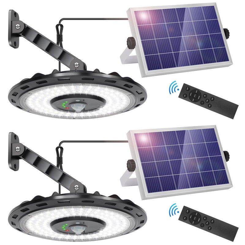 ropelux Solar Lights Outdoor Indoor 3000LM Dimmable 5 Modes 2 All Day Modes Motion Sensor Solar Shed Barn Light with Remote IP65 Waterproof for Gazebo Yard Patio Security Lighting 2 Pack