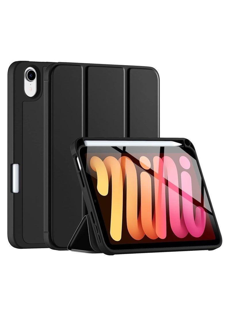 MUNTAQI iPad Mini 7 Case 2024 (A17 Pro) for iPad Mini 7th & 6th Gen 8.3 Inch | Slim Lightweight Trifold Stand Cover with Pencil Holder | Auto Sleep/Wake Smart Case | Soft TPU Shockproof Back | Black Protective Cover for iPad Mini 2024/2021 - Image 1