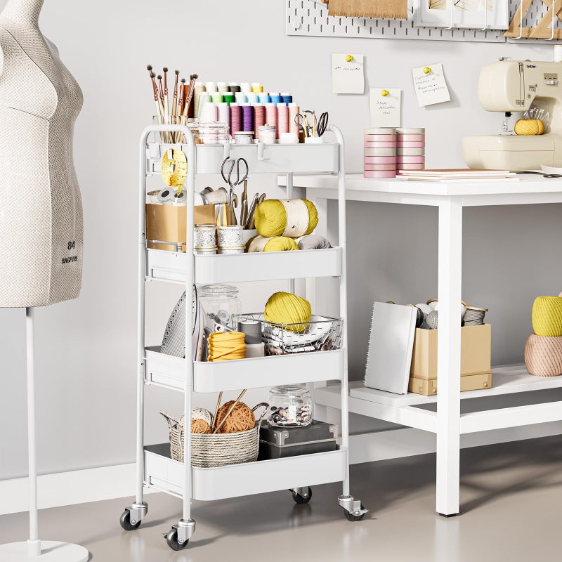TOOLF 4-Tier Rolling Cart - Metal Storage Organizer with Lockable Wheels, 44 lbs Per Shelf Capacity, Tool-Free Assembly, for Kitchen Bathroom Office Laundry Room Nursery, White - Image 2