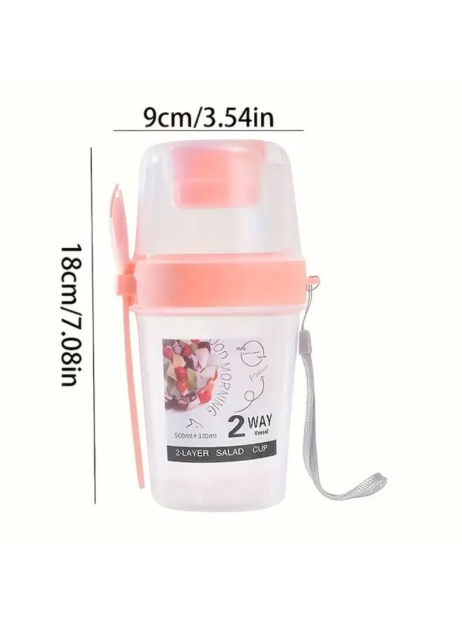 Pink Portable Salad Shaker Cup with Spoon Sauce Holder Fruit Vegetable Mixing Container for Yogurt Oatmeal - Image 3