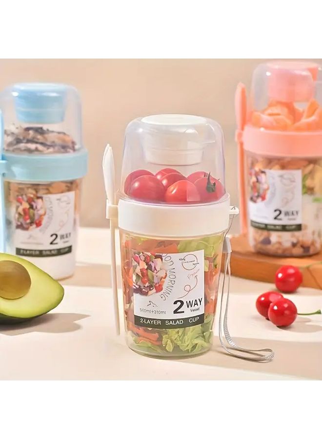 Pink Portable Salad Shaker Cup with Spoon Sauce Holder Fruit Vegetable Mixing Container for Yogurt Oatmeal - Image 1