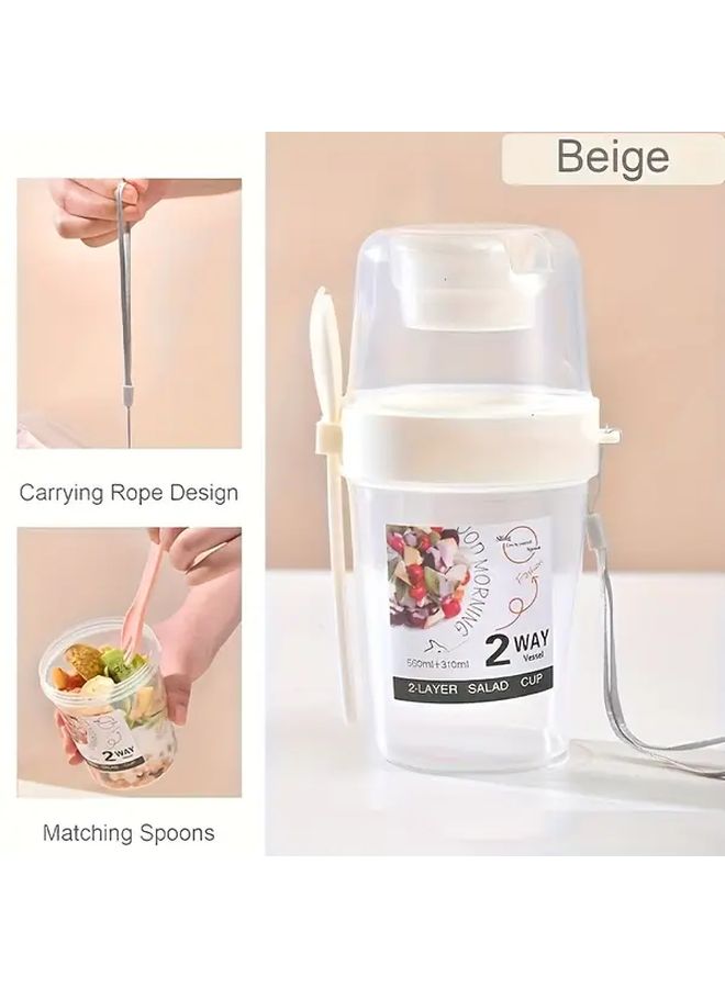 Pink Portable Salad Shaker Cup with Spoon Sauce Holder Fruit Vegetable Mixing Container for Yogurt Oatmeal - Image 4