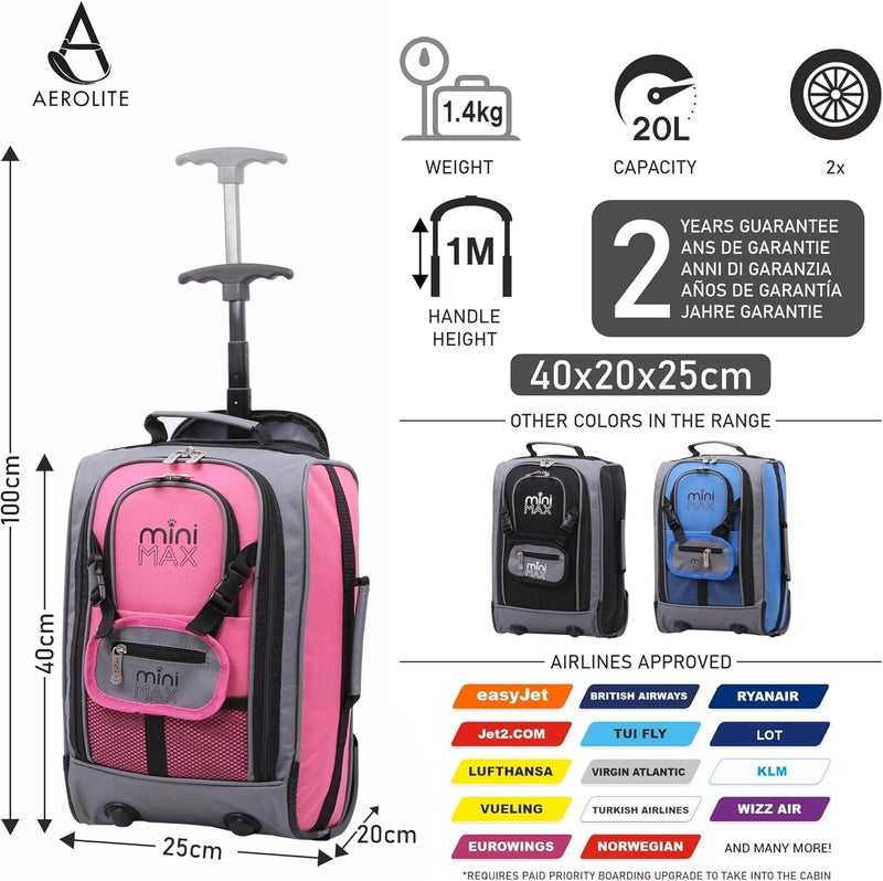 Aerolite حقيبة يد Aerolite MiniMAX 20L بحجم 40x20x25 كحد أقصى للرحلات الجوية على متن الطائرة (وردي) - Image 2