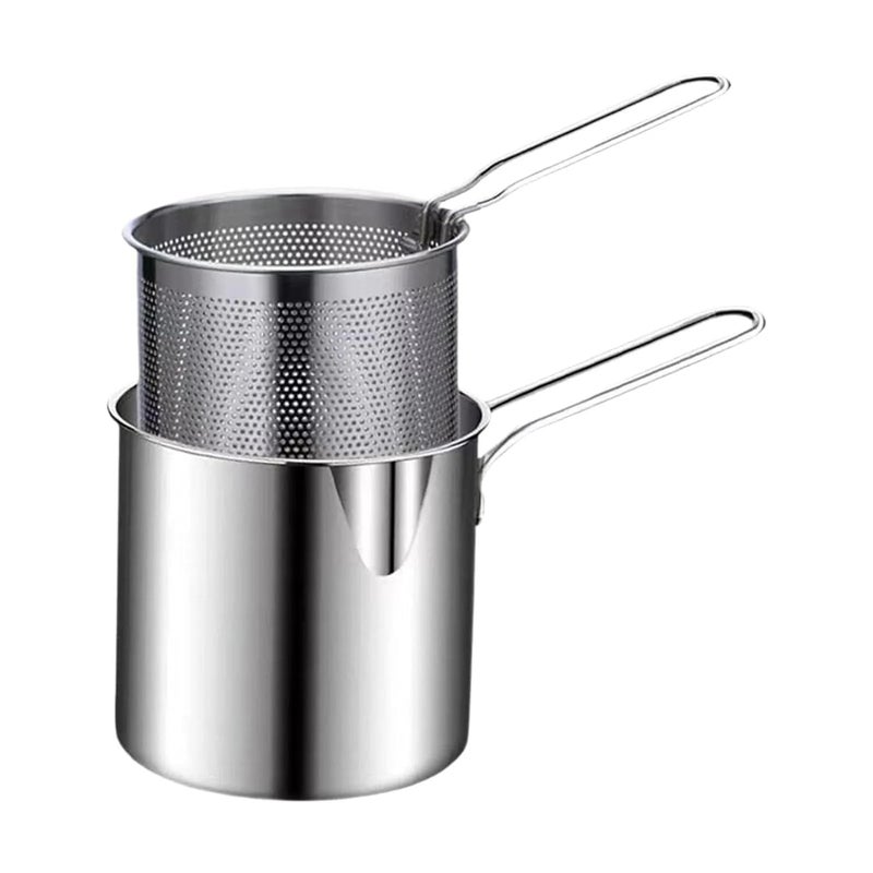 HR Happy HR Happy Stainless Steel Deep Frying Pot with Basket & Long Handle Deep Oil Fryer for French Fries, Chicken Wings, Fish & Shrimp Stainless Steel Fryer Pot with Long Handle Deep (Silver 1200 ml)  - Image 1