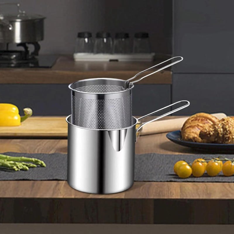 HR Happy HR Happy Stainless Steel Deep Frying Pot with Basket & Long Handle Deep Oil Fryer for French Fries, Chicken Wings, Fish & Shrimp Stainless Steel Fryer Pot with Long Handle Deep (Silver 1200 ml)  - Image 3