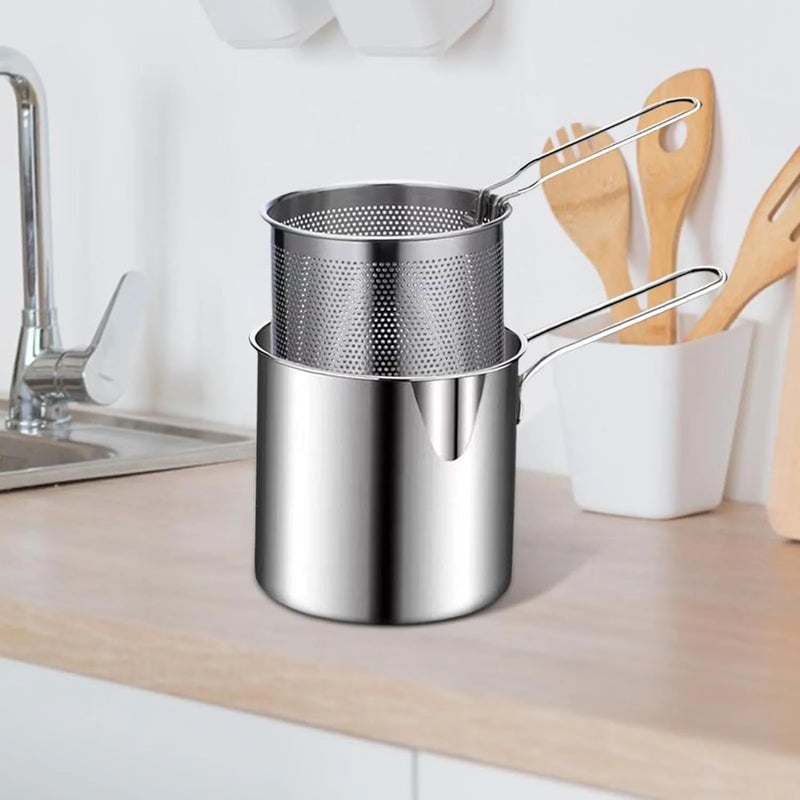 HR Happy HR Happy Stainless Steel Deep Frying Pot with Basket & Long Handle Deep Oil Fryer for French Fries, Chicken Wings, Fish & Shrimp Stainless Steel Fryer Pot with Long Handle Deep (Silver 1200 ml)  - Image 4