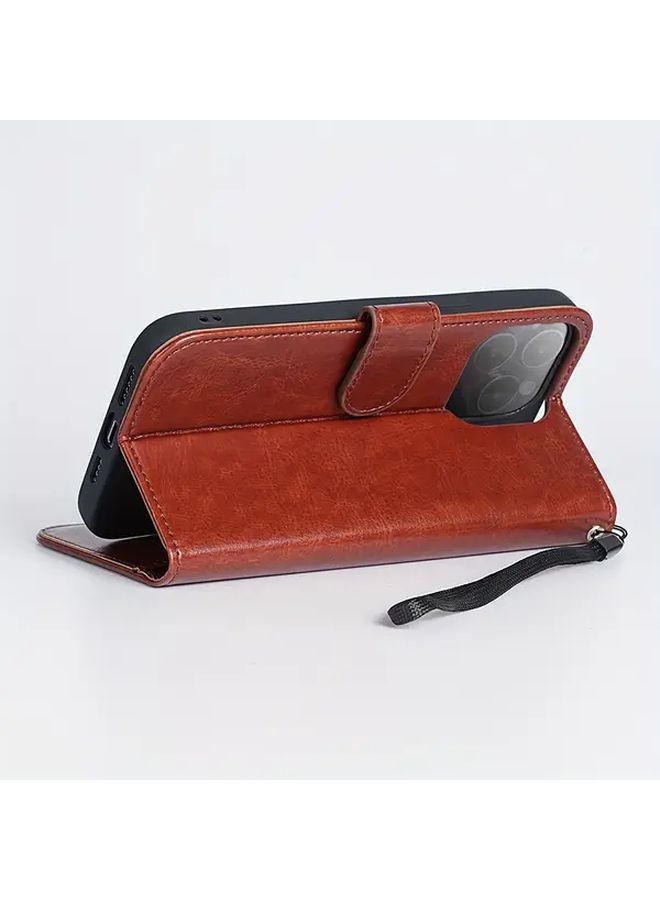 Black Faux Leather Phone Case with Card Slot and Wrist Strap for Galaxy S24 - Image 4