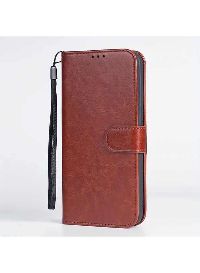 Black Faux Leather Phone Case with Card Slot and Wrist Strap for Galaxy S24 - Image 1
