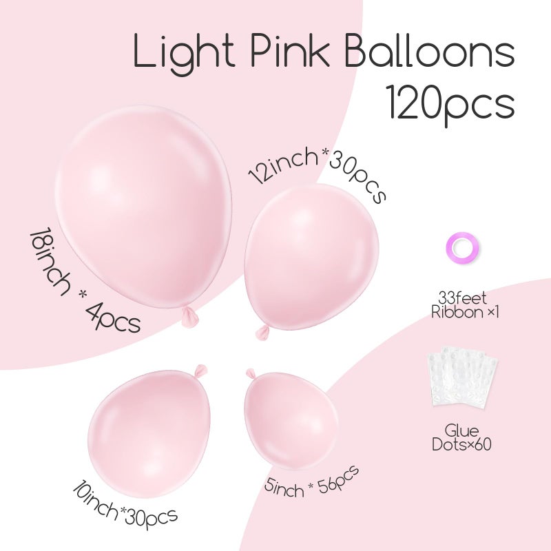 Awenztech 120pcs Light Pink Balloon Arch Kit, 18 12 10 5 inch Pastel Pink Latex Balloons Different Sizes Baby Pink Balloon Garland for Bridal Baby Shower Gender Reveal Birthday Party Decorations - Image 2