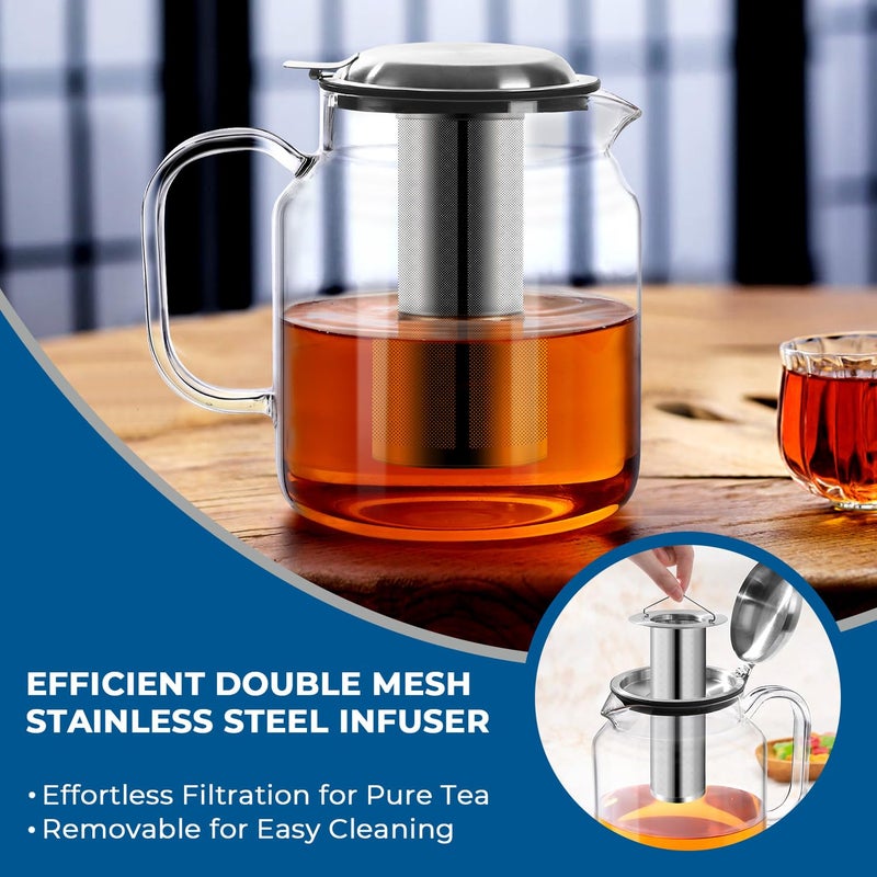 Aquach 85oz Glass Teapot with Stainless Steel Removable Infuser, Stovetop & Dishwasher Safe, Ideal for Brewing Loose Leaf & Blooming Tea - Image 5
