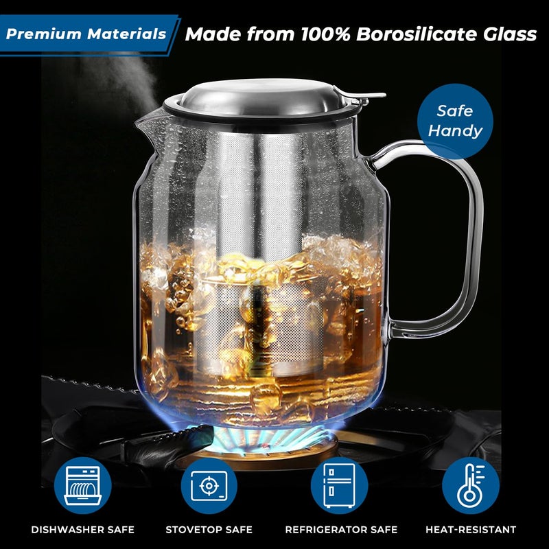 Aquach 85oz Glass Teapot with Stainless Steel Removable Infuser, Stovetop & Dishwasher Safe, Ideal for Brewing Loose Leaf & Blooming Tea - Image 2