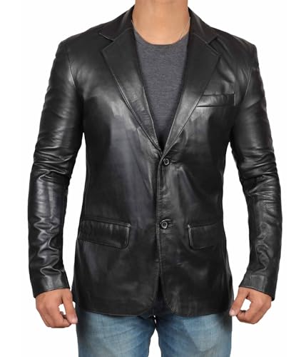 fjackets Lambskin Leather Jacket Men Casual Coat – Notched Collar Classic Style Ultimate black leather jacket men | [1500564], L - Image 5