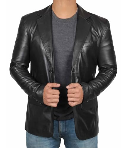 fjackets Lambskin Leather Jacket Men Casual Coat – Notched Collar Classic Style Ultimate black leather jacket men | [1500564], L - Image 4