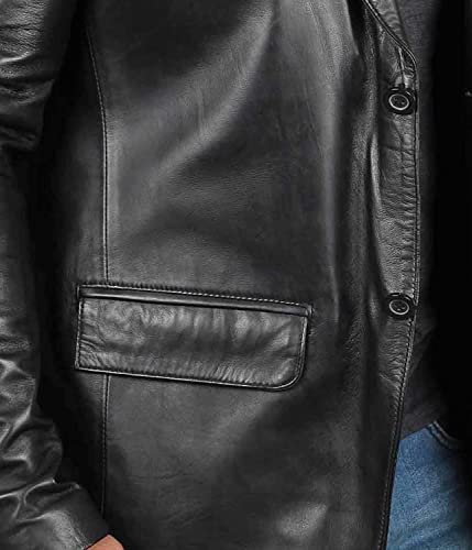 fjackets Lambskin Leather Jacket Men Casual Coat – Notched Collar Classic Style Ultimate black leather jacket men | [1500564], L - Image 3