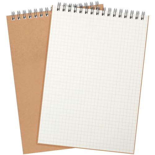 Engrowtic 1 Pack Graph Paper Spiral Notepad A5 Top Wirebound Notepad Grid Notebook Steno Pads Memo Notebook Grid Paper 140 Pages for Writing Sketching Drawing Office Supplies Kraft - Image 1