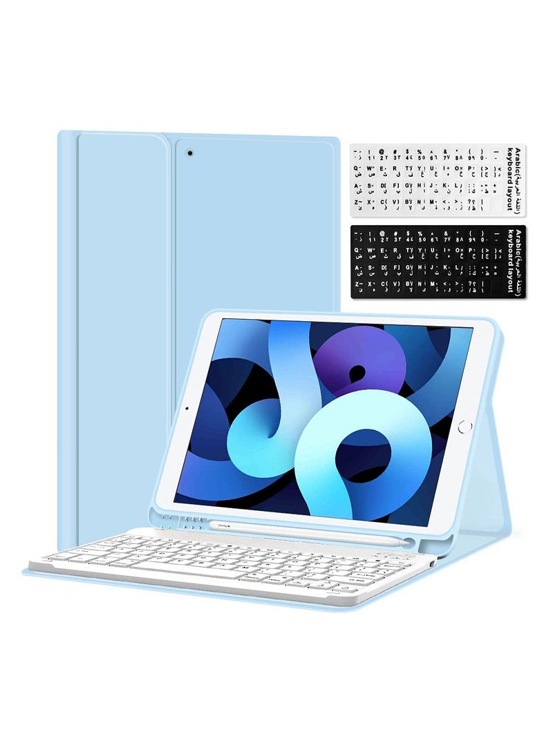 UCHUANG iPad Keyboard Case with Arabic English Bluetooth Keyboard  for iPad Air 6th 10.2 Inch M2  iPad Air 5th 10.2 Inch /Air 4th 10.2 Inch  iPad Pro 10.2 inch ,With Arabic keyboard stickers-Blue - Image 1