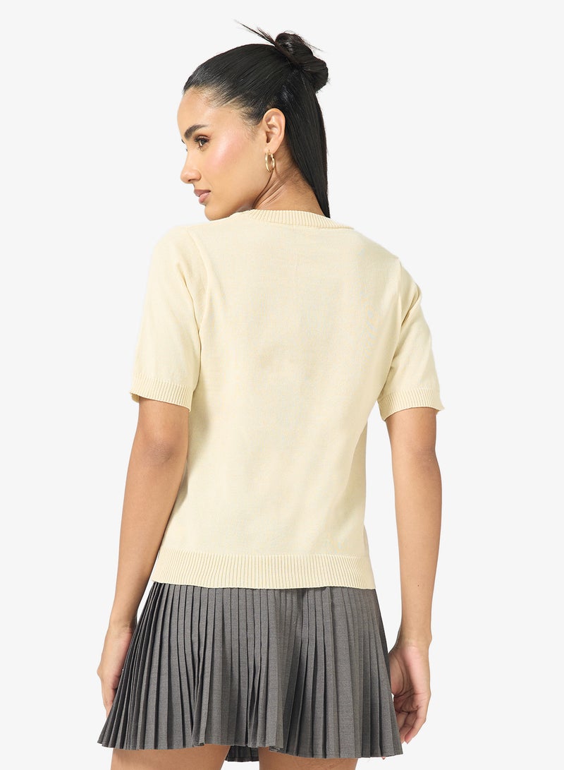 Ginger Floral Embroidered Short Sleeve Sweater - Image 2