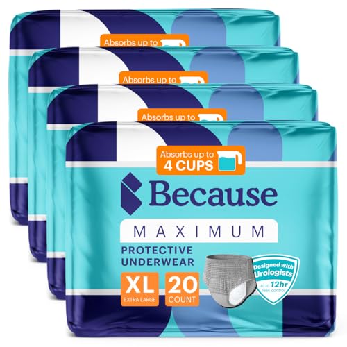 Because Maximum Incontinence Underwear for Men Heavy Bladder Leak Protection Ideal for Overnight Leakage Sleek Invisible Fit Grey XLarge Absorbs 4 Cups 80 Count 4 Packs of 20 - Image 5