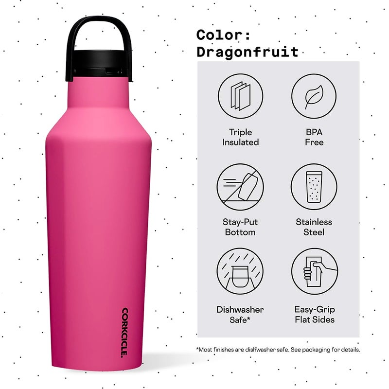 Corkcicle Sport Canteen - Keeps Drinks Cold 25 Hours - Stainless Steel Water Bottle - Triple-Insulated - Spill-Proof - Summer Drinkware Gift - Keeps Drinks Ice Cold - 32 oz - Dragonfruit - Image 4
