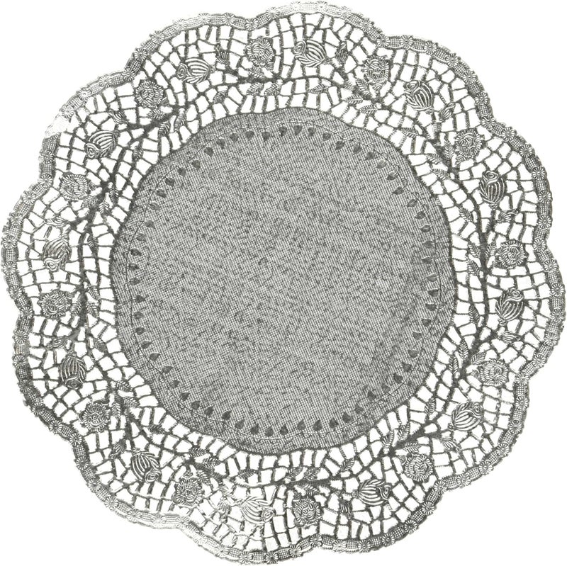 Blue Sky Silver Round Doily Charger Plates  105 Inches 8 Count  Disposable Plastic Premium Set for Elegant Table Dcor - Image 1