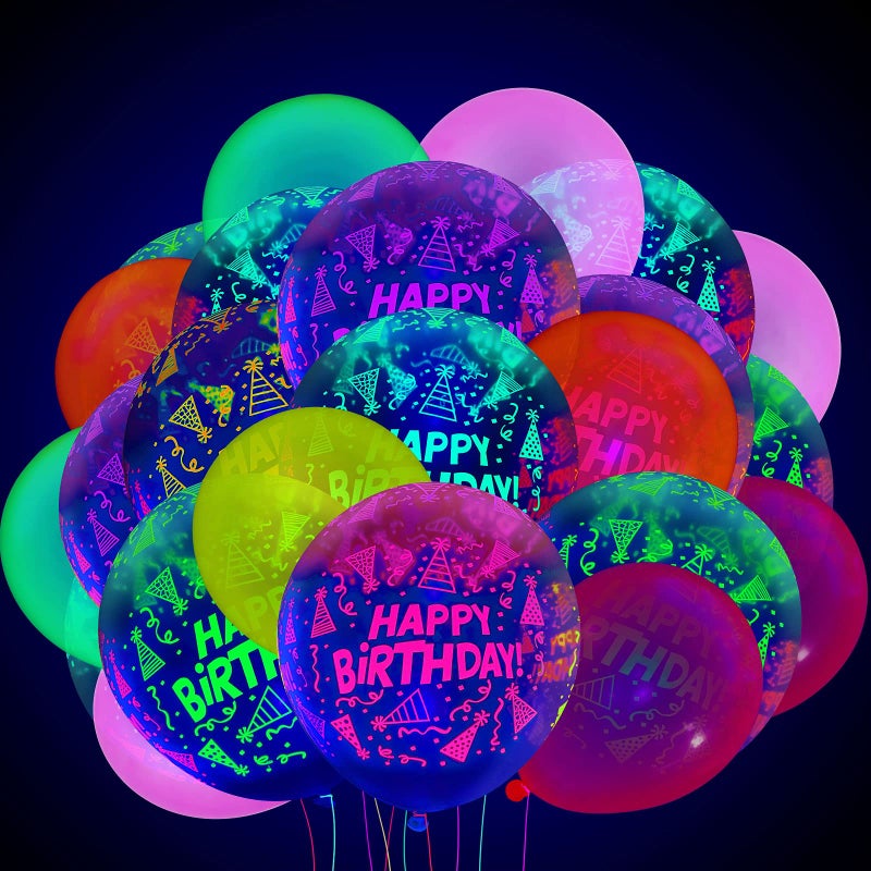 Chalyna 60 Pieces Neon Glow Balloons UV Party Supplies Happy Birthday Glow in The Dark Latex Fluorescent Balloons for Neon Party Supplies 12 Inch - Image 2