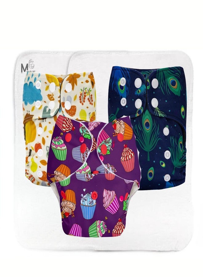 MOMSARC Premium Cotton Cloth Diapers For Babies 0 To 3 Years, Baby Products, Reusable Diaper For New Born + 3 Insert Pads, Washable Diapers, Leak Proof, Adjustable, (Pack of 3, Multicolour) - Image 1