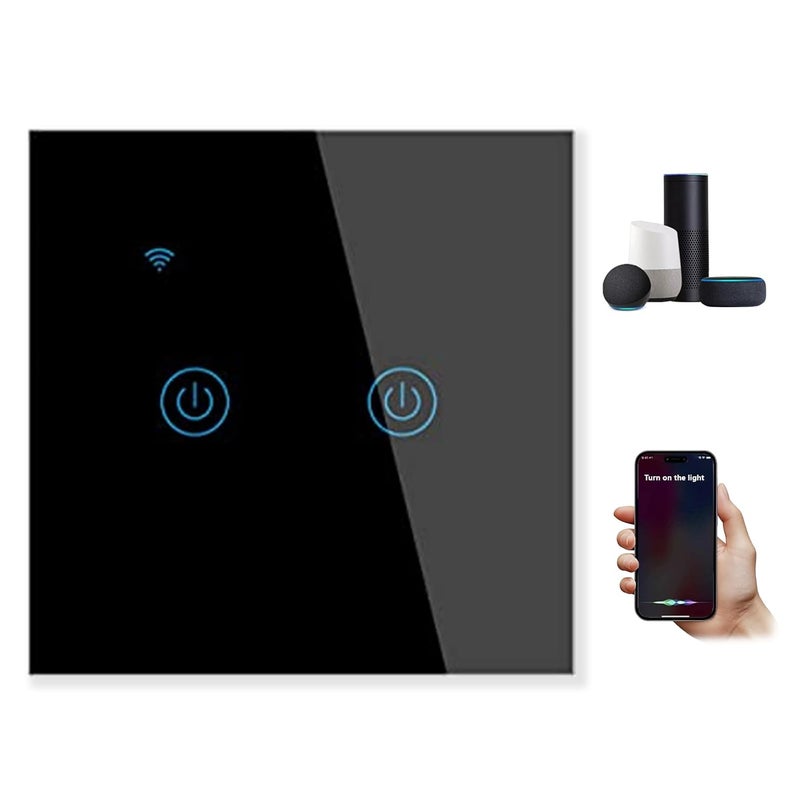 Makayuron WiFi Smart Wall Light Switch, Wireless Switches, No Neutral Wire Required, Compatible with Alexa and Google Home, APP Remote Control Touch Switch, No Hub Required, Voice Control (2 Gang, Black) - Image 1
