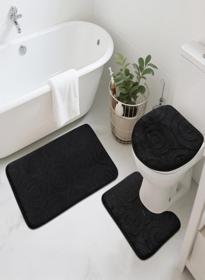 lfcforldx Bathroom Rug Sets 3 Piece, Memory Foam Non Slip Bathroom Rug, Toilet Rugs U Shaped Washable, Soft Absorbent Bath Mats for Bedroom, Kitchen, Black - Image 2