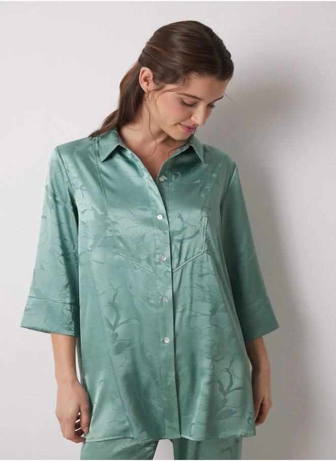 women'secret Long green jacquard satin pajama shirt