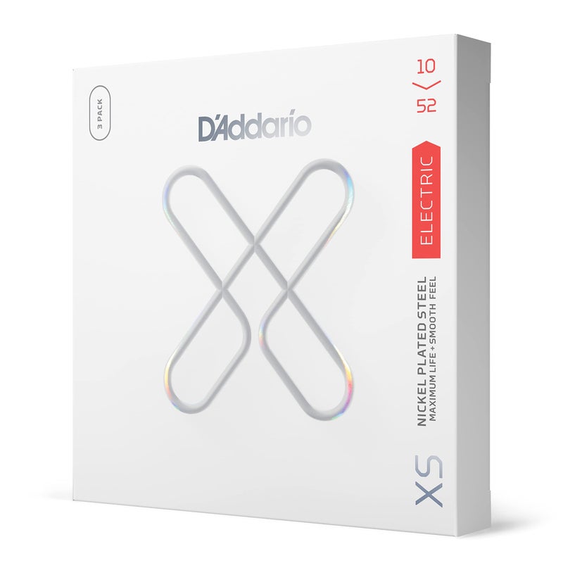 D'Addario Electric Guitar Strings, XS Nickel Coated, XSE1052-3P, Light Top/Heavy Bottom Gauge 10-52, 6-String Set, Pack of 3 - Image 1