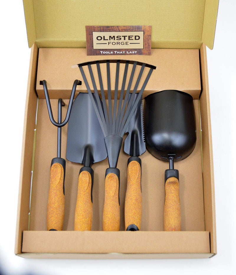 Olmsted Forge Garden Tool Set, 5 Pieces, Heavy Duty Powder Coated Steel, Cork Handle - Image 3
