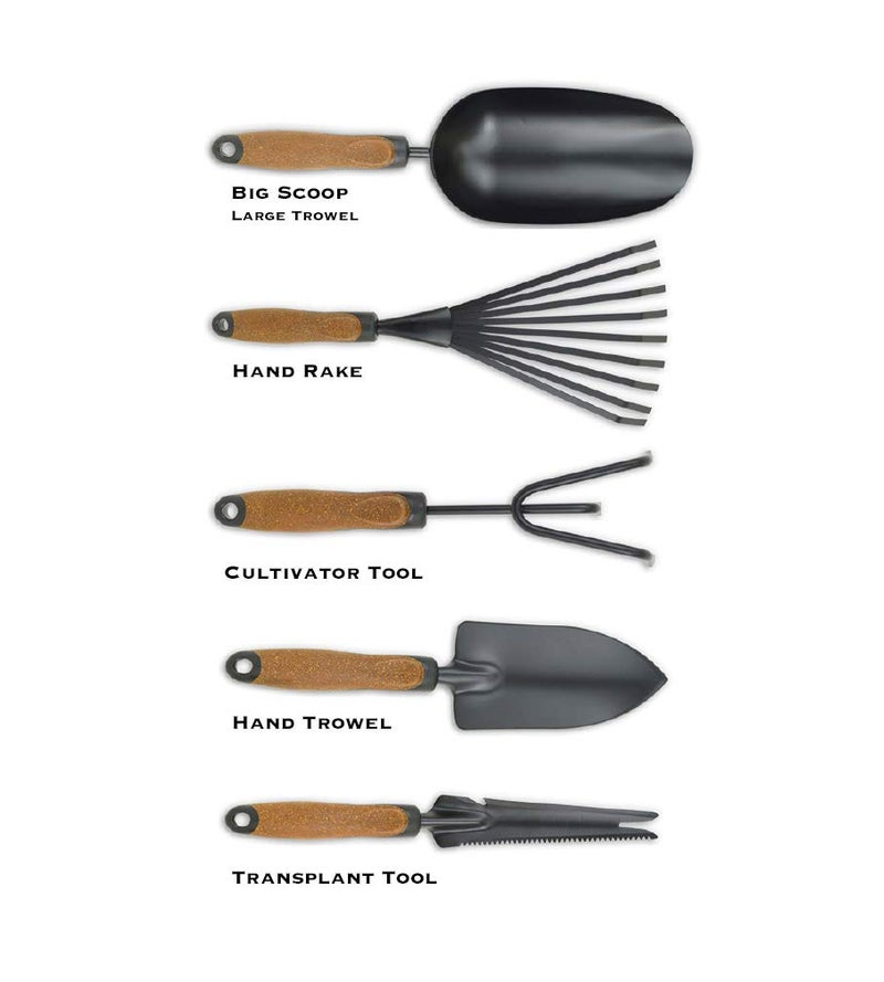 Olmsted Forge Garden Tool Set, 5 Pieces, Heavy Duty Powder Coated Steel, Cork Handle - Image 1
