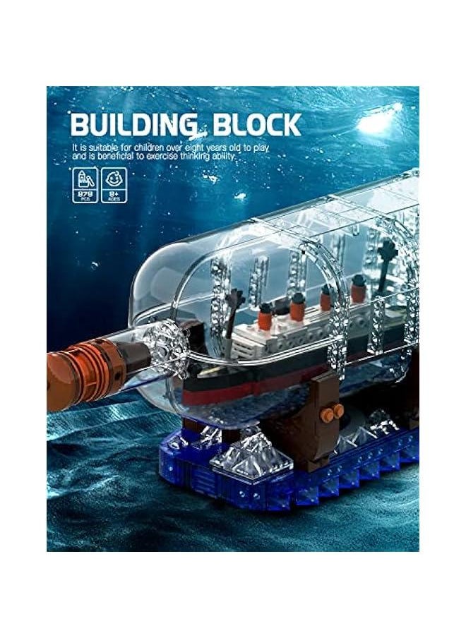 Titanic Ship in a Bottle Building Blocks Set, Creative Collectible Display Model Set, Great Idea Gift Toy for Adults and Kids(878 PCS)