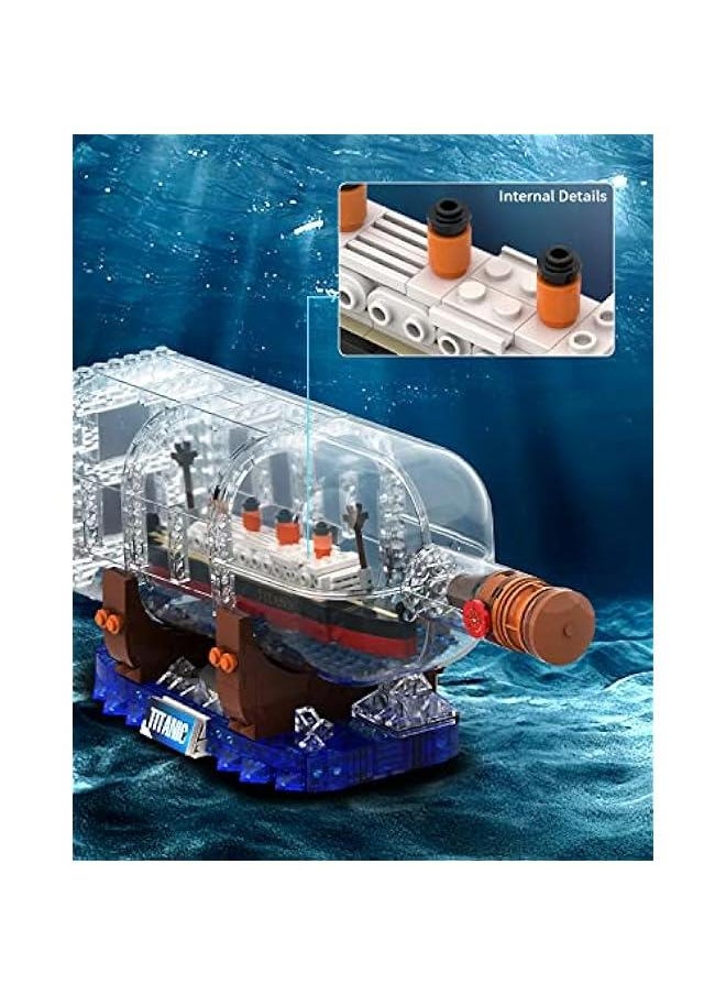 Titanic Ship in a Bottle Building Blocks Set, Creative Collectible Display Model Set, Great Idea Gift Toy for Adults and Kids(878 PCS)