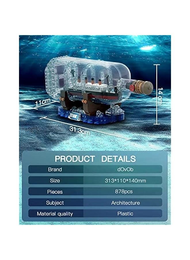 Titanic Ship in a Bottle Building Blocks Set, Creative Collectible Display Model Set, Great Idea Gift Toy for Adults and Kids(878 PCS)
