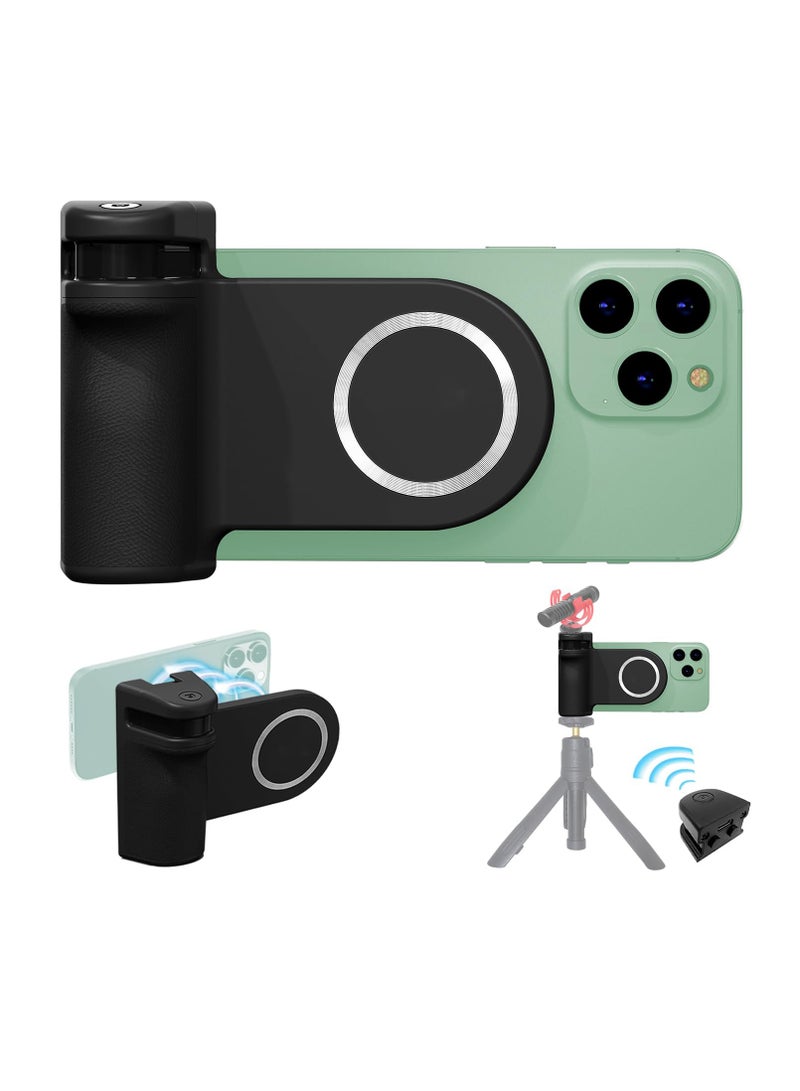 SYOSI Camera Cell Phone Selfie Shutter Grip Tripod Mount, Phone Tripod Mount w 1/4" Cold Shoe with Detachable Bluetooth Wireless Remote Control Compatible for i-Phone All Phones Selfie Vlog Shooting - Image 1