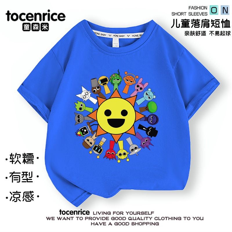 Rhythm Box Sprunki Music Short-Sleeved Children'S Casual T-Shirt Summer Pure Cotton Big Boys And Girls Children'S Wear Top - Image 1