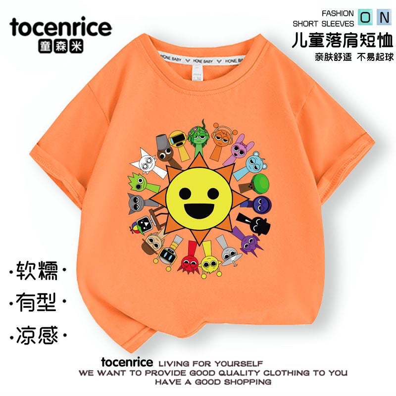 Rhythm Box Sprunki Music Short-Sleeved Children'S Casual T-Shirt Summer Pure Cotton Big Boys And Girls Children'S Wear Top - Image 3