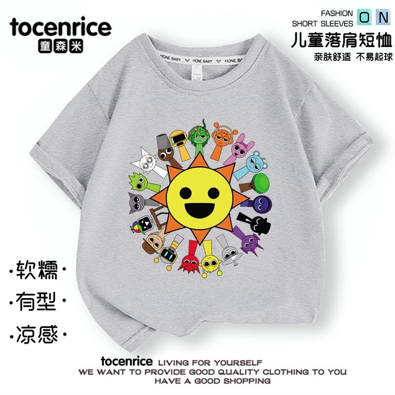 Rhythm Box Sprunki Music Short-Sleeved Children'S Casual T-Shirt Summer Pure Cotton Big Boys And Girls Children'S Wear Top - Image 4
