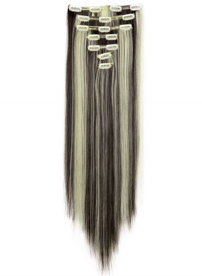Lelinta 7Pcs Full Head 16 Clips in on Double Weft Hair Extensions, Dark Brown Mix Bleach Blonde Straight, 23inch 160g - Image 1