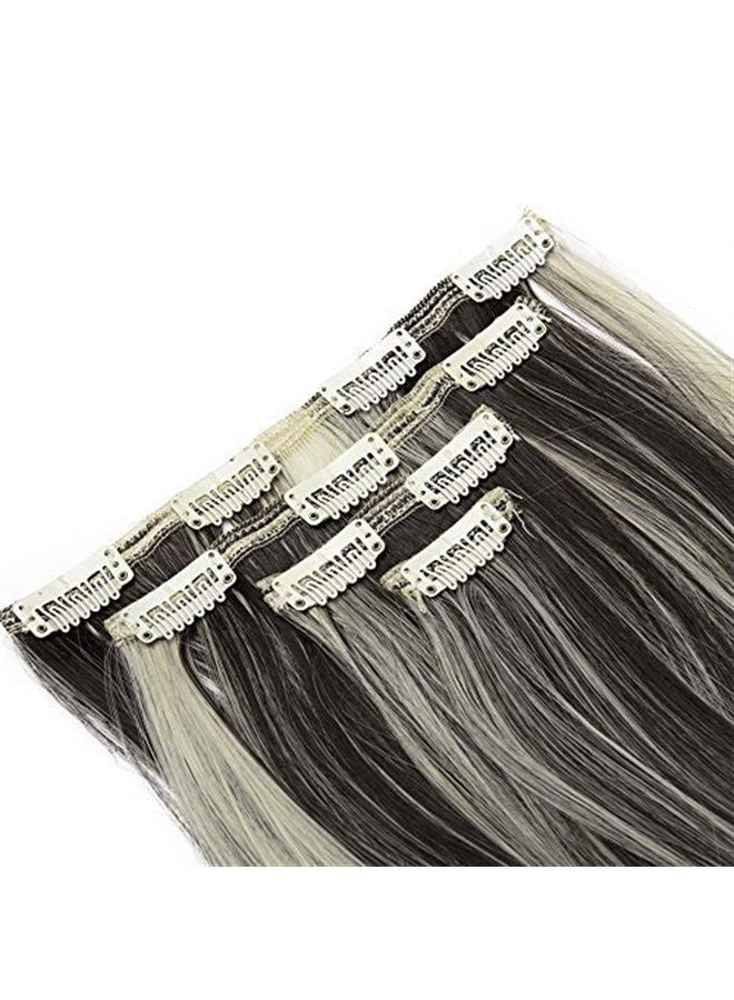 Lelinta 7Pcs Full Head 16 Clips in on Double Weft Hair Extensions, Dark Brown Mix Bleach Blonde Straight, 23inch 160g - Image 2